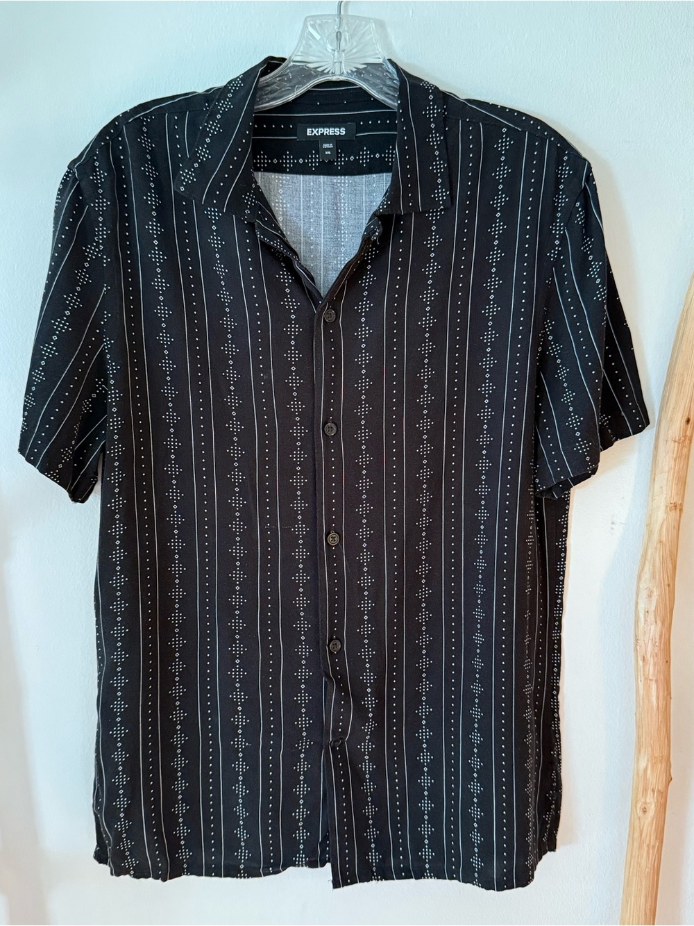 Express Men's Black Short Sleeve Button Front Shirt, Sz XS